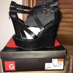 NWT G by Guess black wedges, size 8